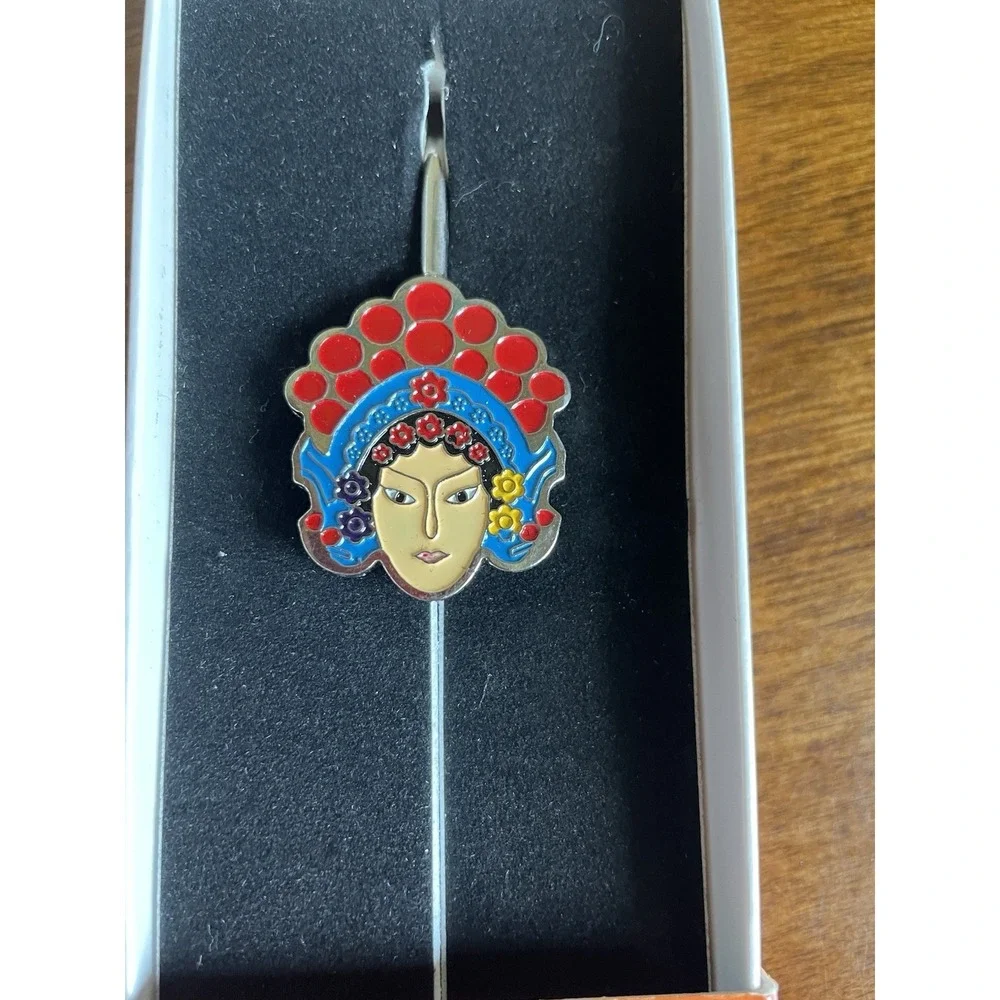 Peking Opera Bookmarks‎ Enamel Metal Set of 2 Asian Warrior Mask in Boxes